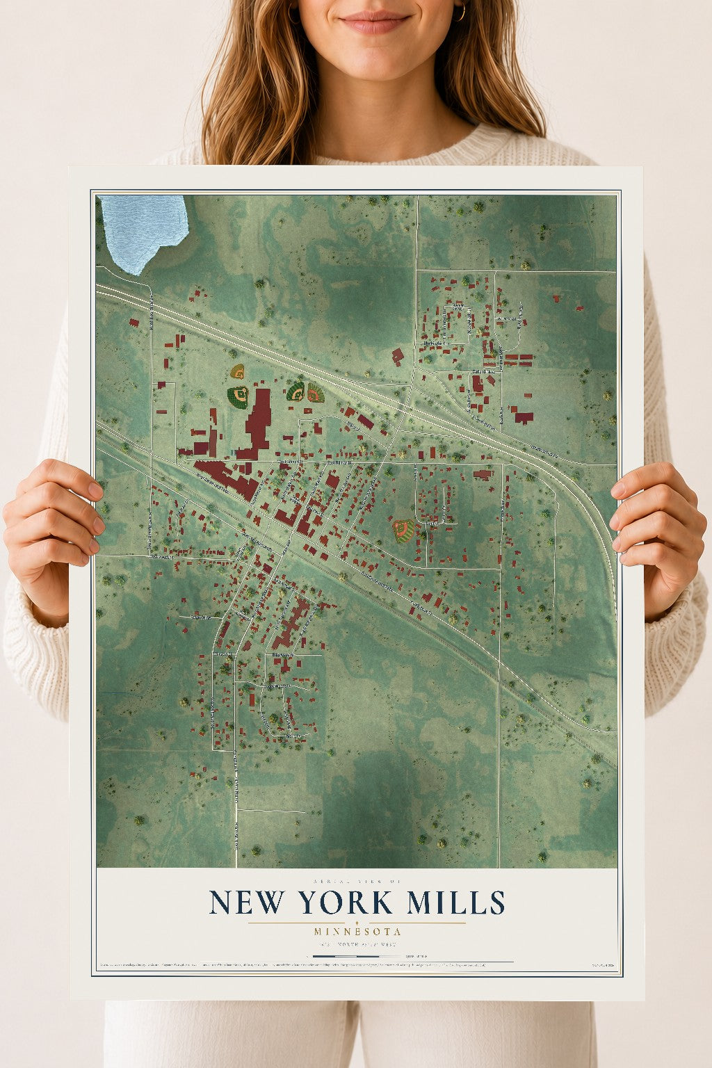 Map of New York Mills, Minnesota, 18 x 24 inch unframed archival matte print