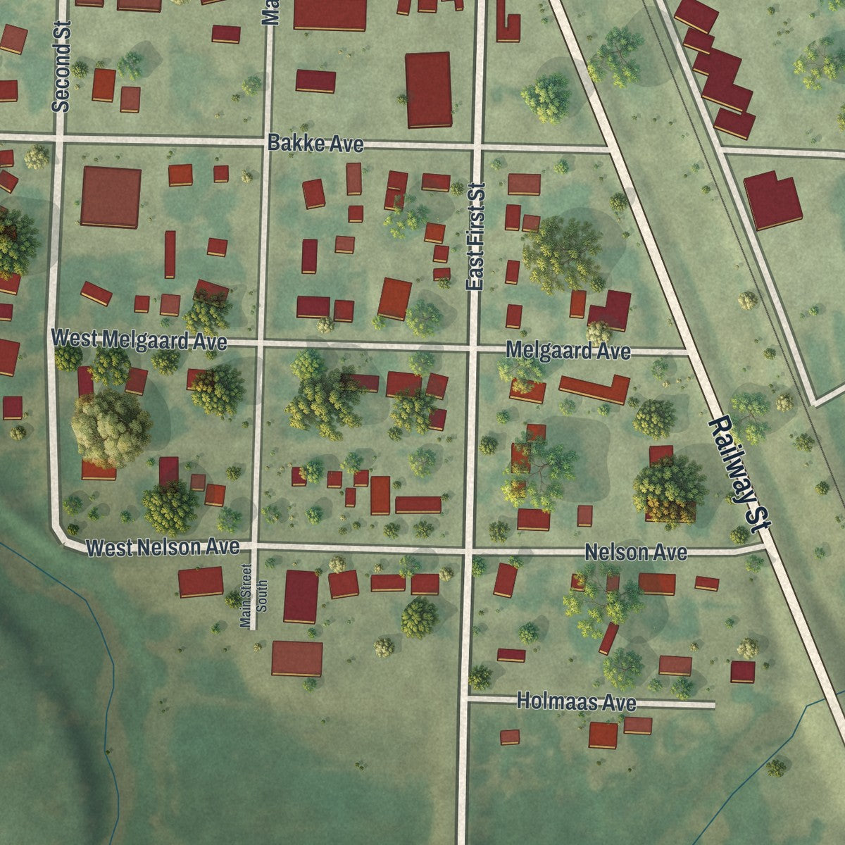 Close-up of the map of Newfolden, Minnesota print showing street and building detail