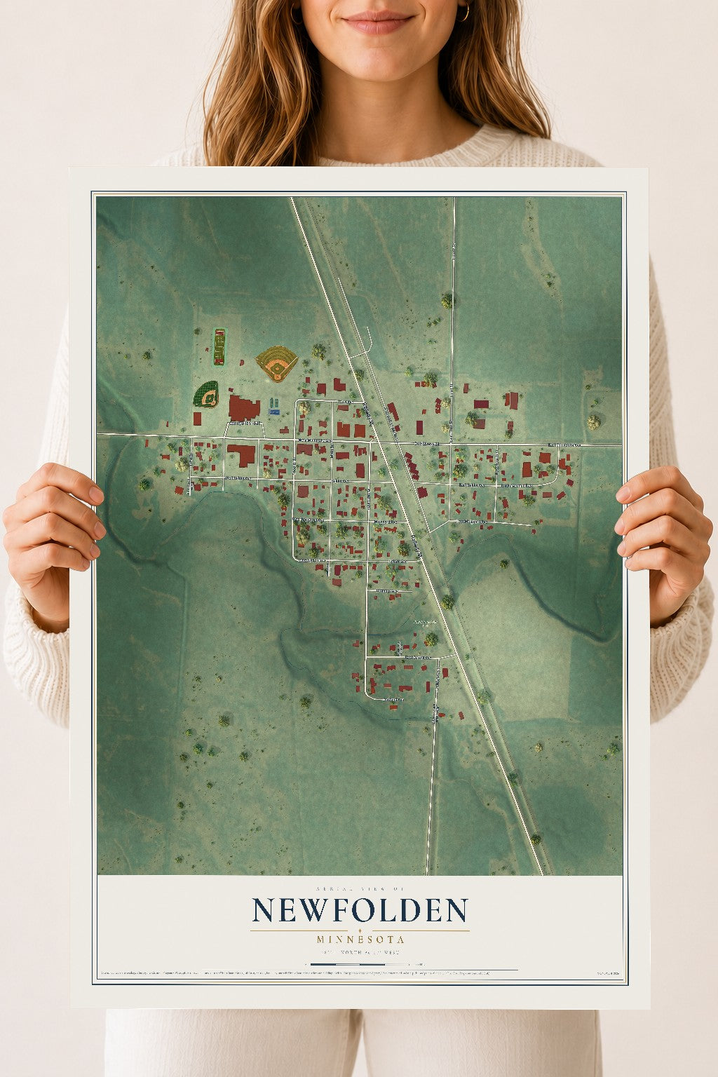 Map of Newfolden, Minnesota, 18 x 24 inch unframed archival matte print