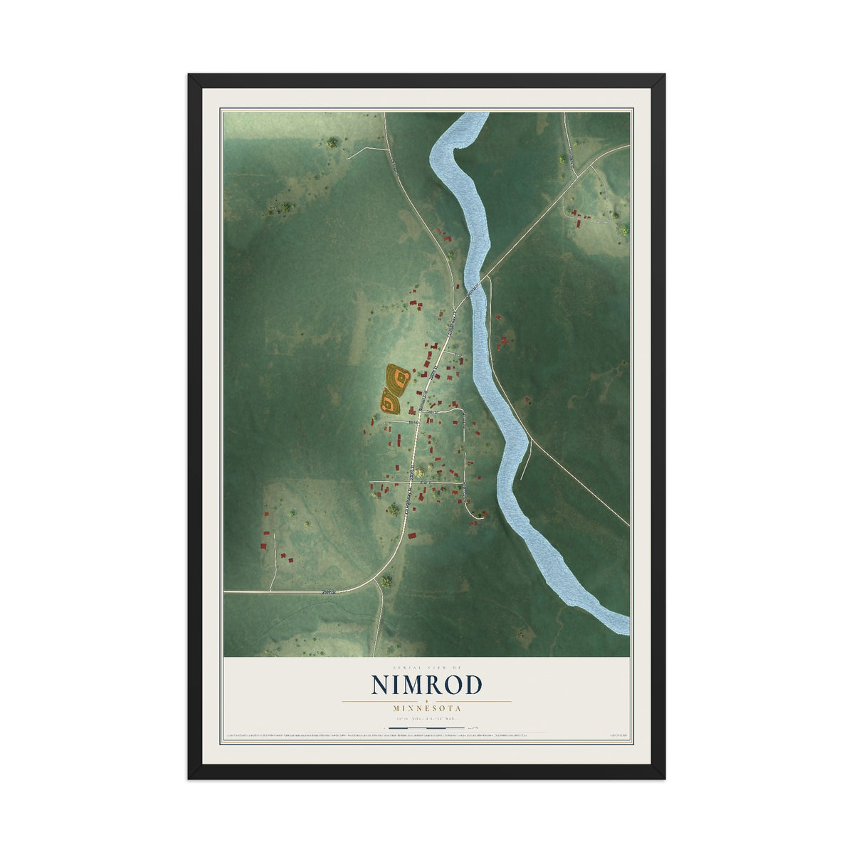 Map of Nimrod, Minnesota, 12 x 18 inch print in a black wood frame