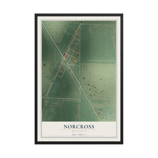 Map of Norcross, Minnesota, 12 x 18 inch print in a black wood frame