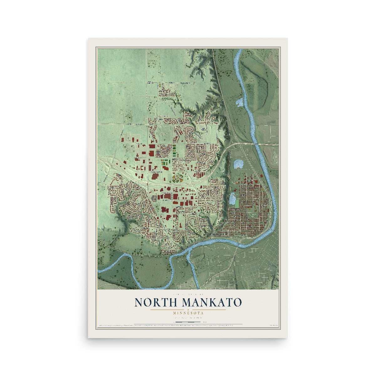 Map of North Mankato, Minnesota, 12 x 18 inch unframed archival matte print
