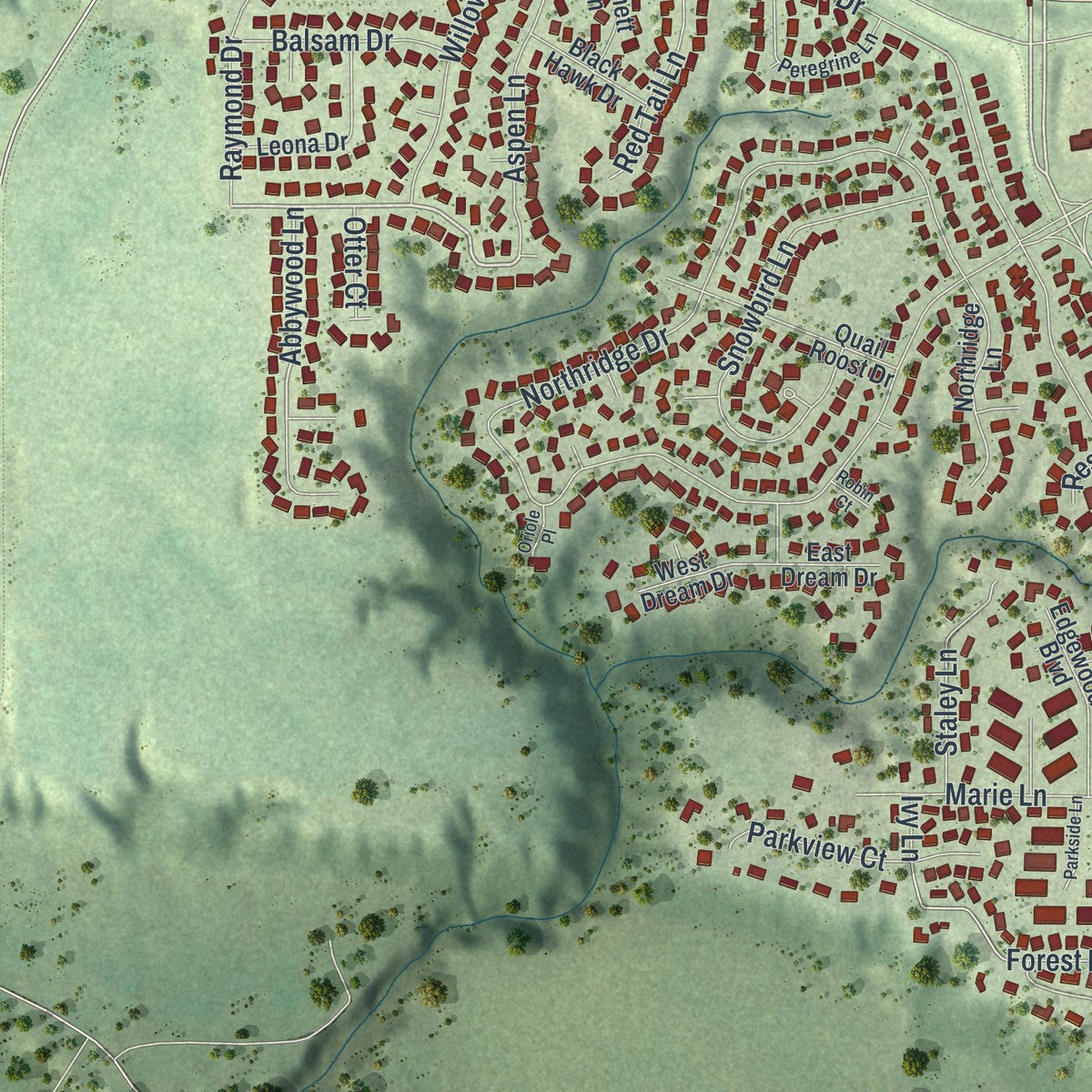 Second close-up of the map of North Mankato, Minnesota print showing more streets and buildings