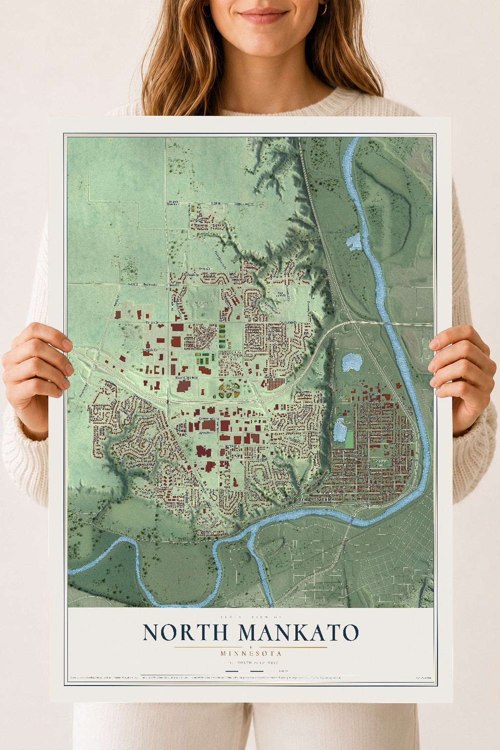 Map of North Mankato, Minnesota, 18 x 24 inch unframed archival matte print