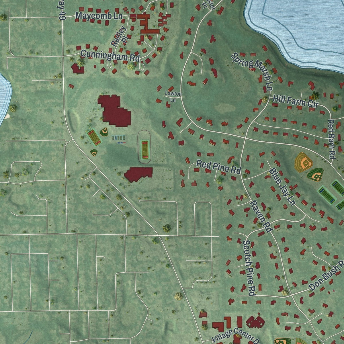 Second close-up of the map of North Oaks, Minnesota print showing more streets and buildings