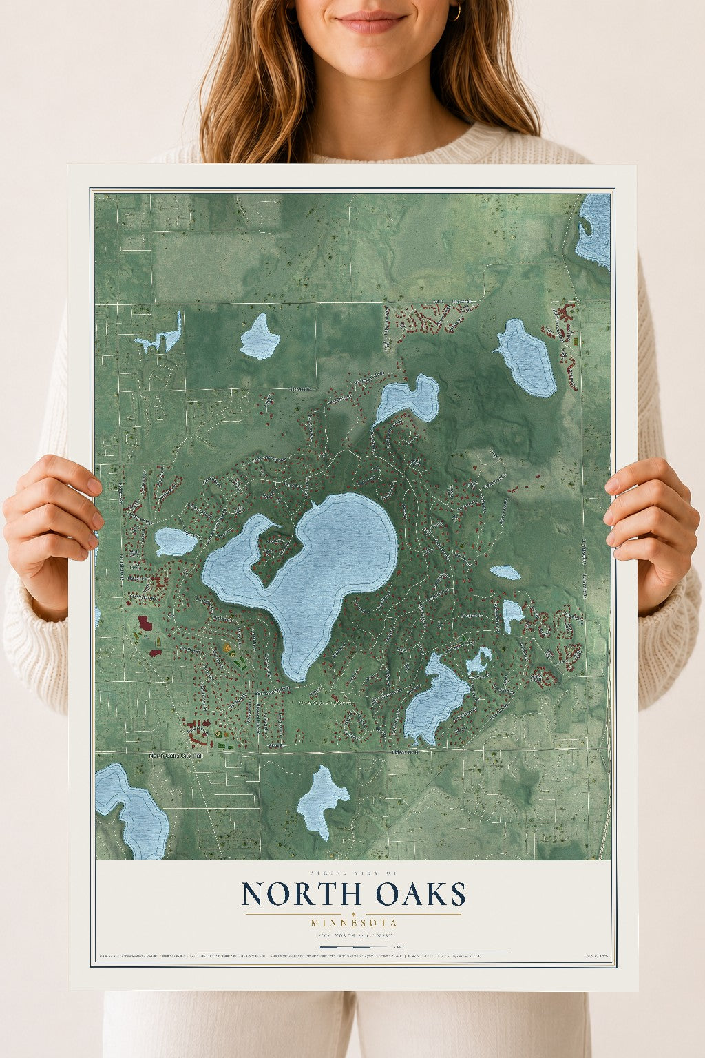 Map of North Oaks, Minnesota, 18 x 24 inch unframed archival matte print