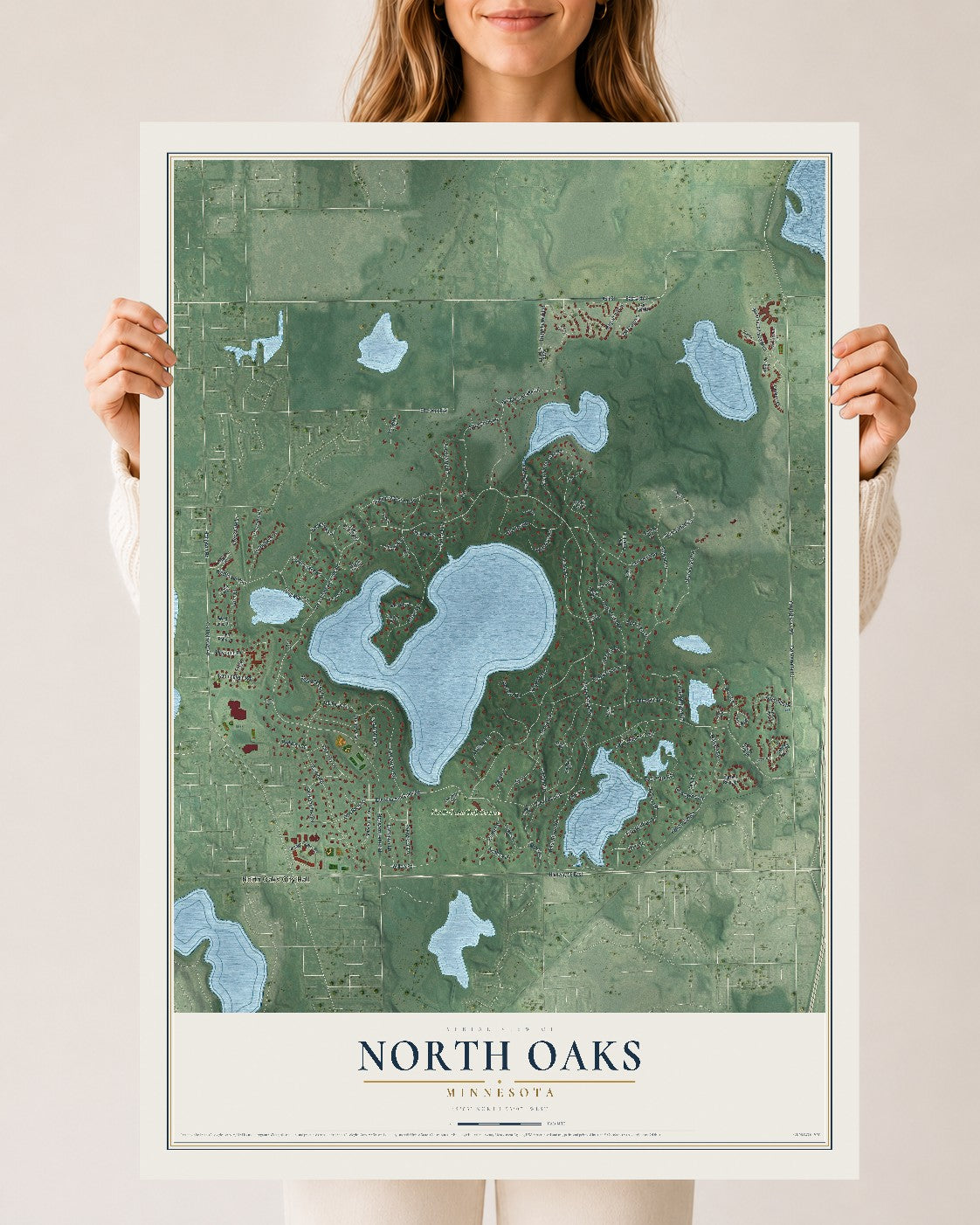 Map of North Oaks, Minnesota, 24 x 36 inch unframed archival matte print