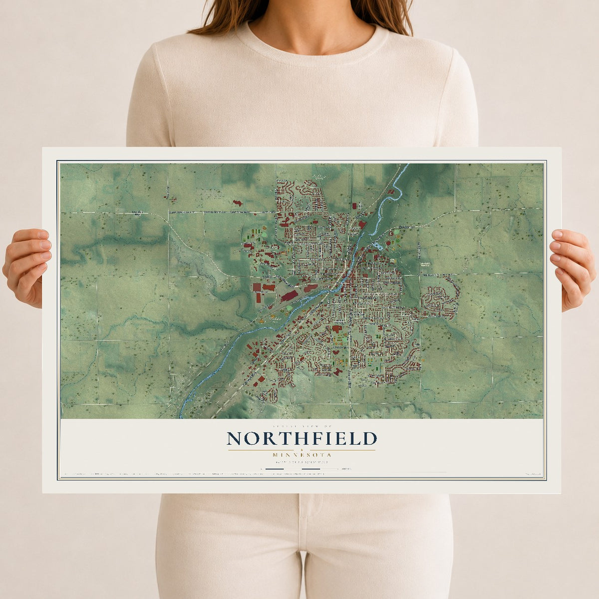 Map of Northfield, Minnesota, 12 x 18 inch unframed archival matte print