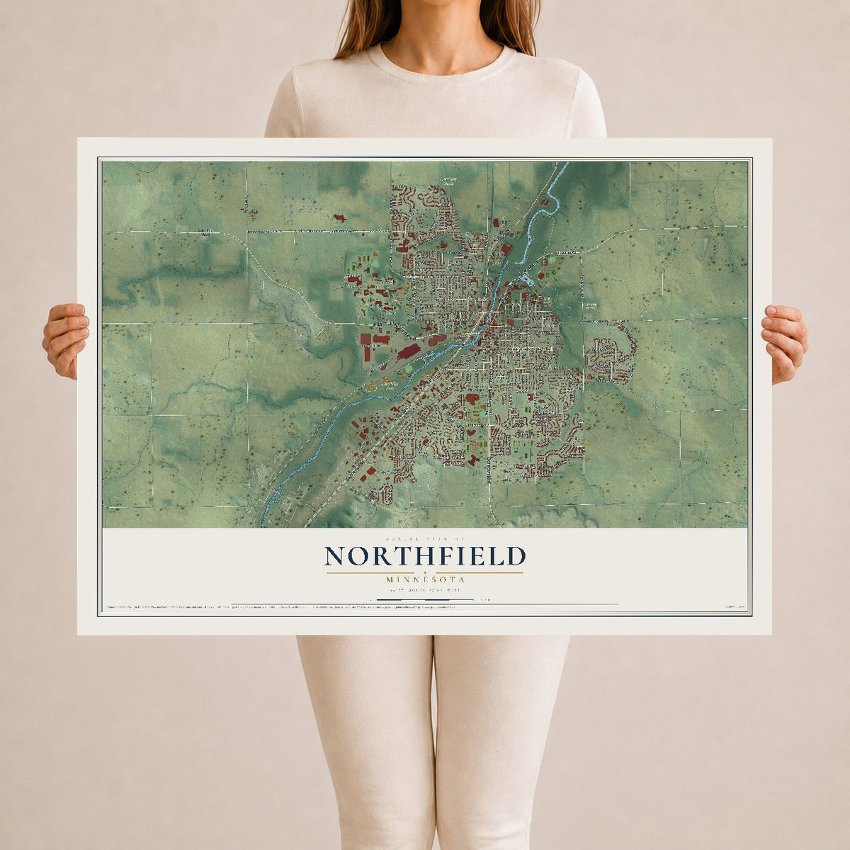 Map of Northfield, Minnesota, 24 x 36 inch unframed archival matte print