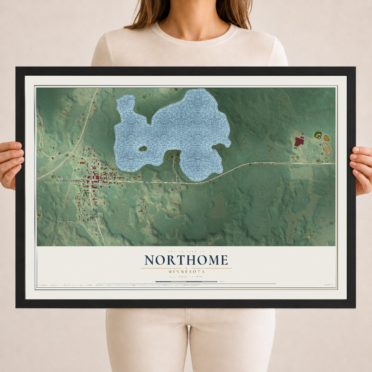 Map of Northome, Minnesota, 18 x 24 inch print in a black wood frame