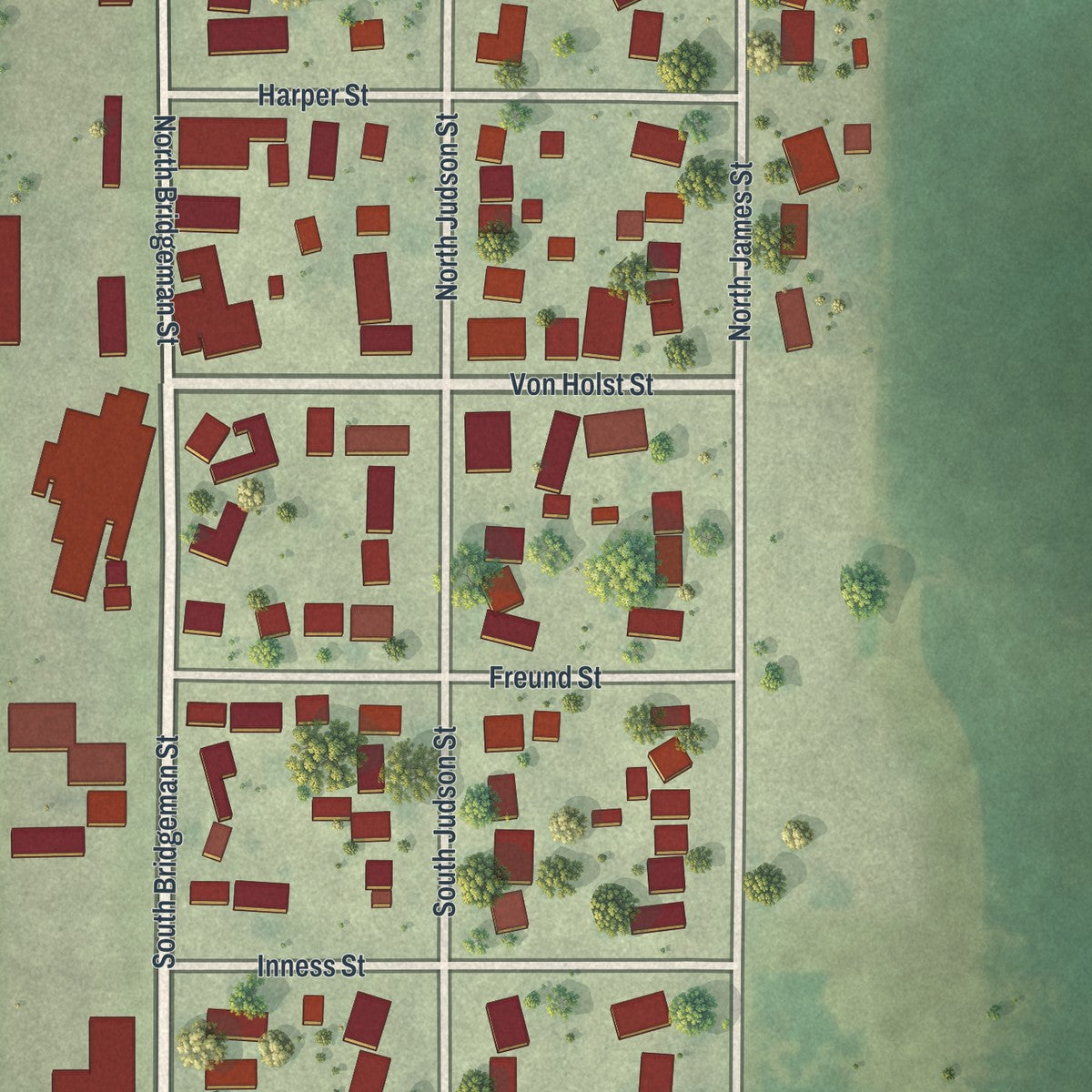 Close-up of the map of Northrop, Minnesota print showing street and building detail