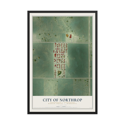 Map of Northrop, Minnesota, 12 x 18 inch print in a black wood frame