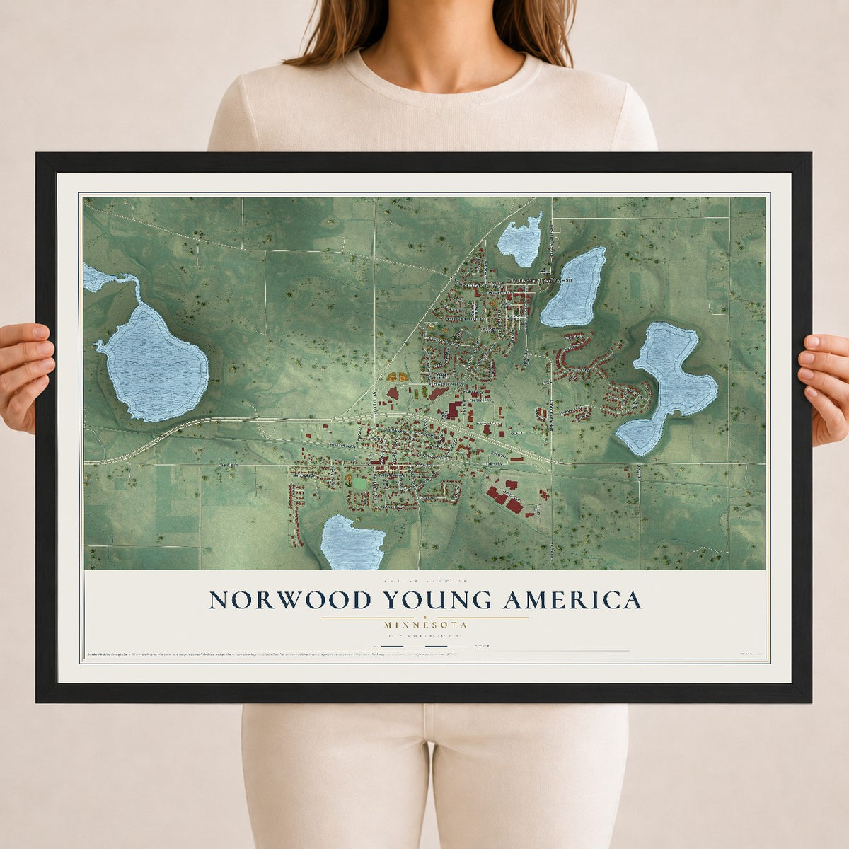 Map of Norwood Young America, Minnesota, 18 x 24 inch print in a black wood frame