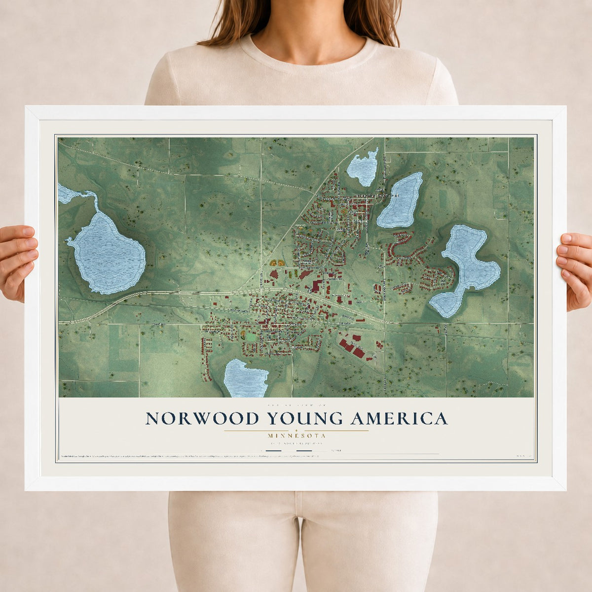 Map of Norwood Young America, Minnesota, 18 x 24 inch print in a white wood frame