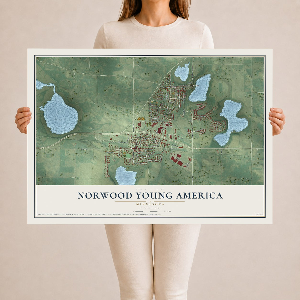 Map of Norwood Young America, Minnesota, 24 x 36 inch unframed archival matte print