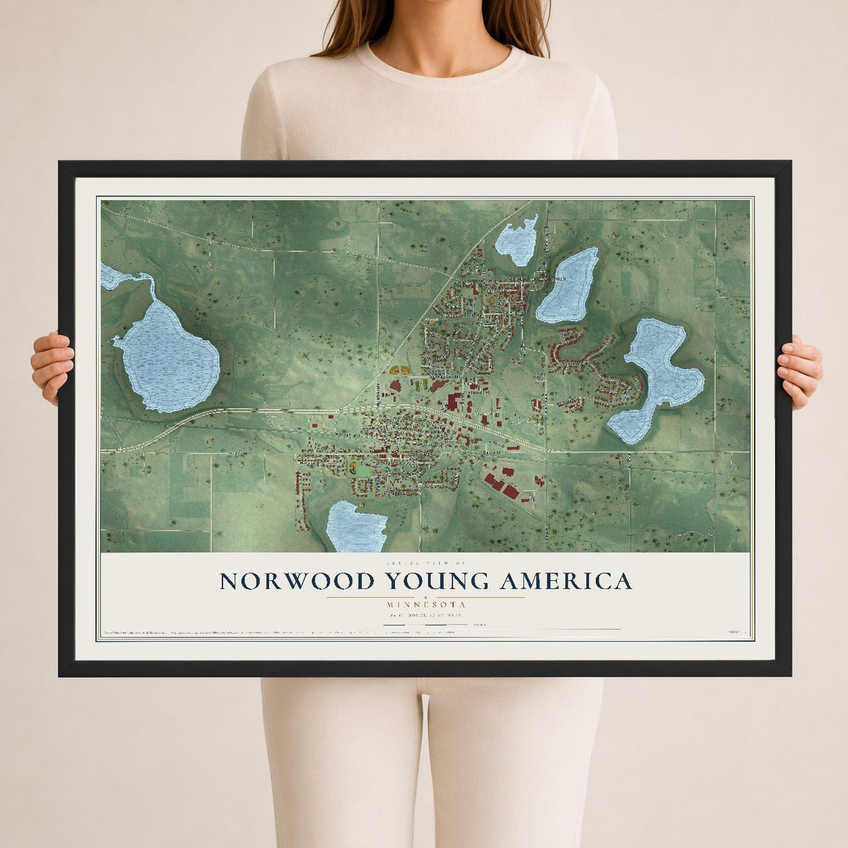 Map of Norwood Young America, Minnesota, 24 x 36 inch print in a black wood frame