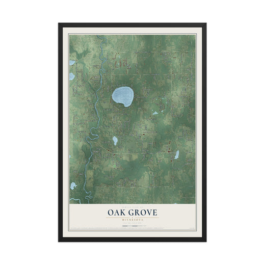 Map of Oak Grove, Minnesota, 12 x 18 inch print in a black wood frame