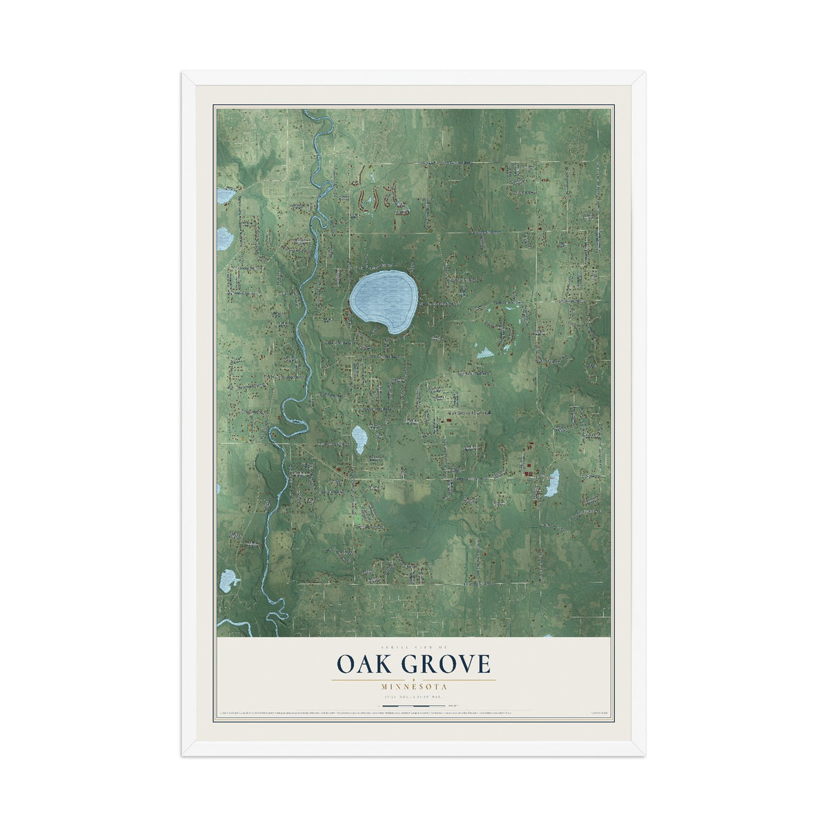 Map of Oak Grove, Minnesota, 12 x 18 inch print in a white wood frame