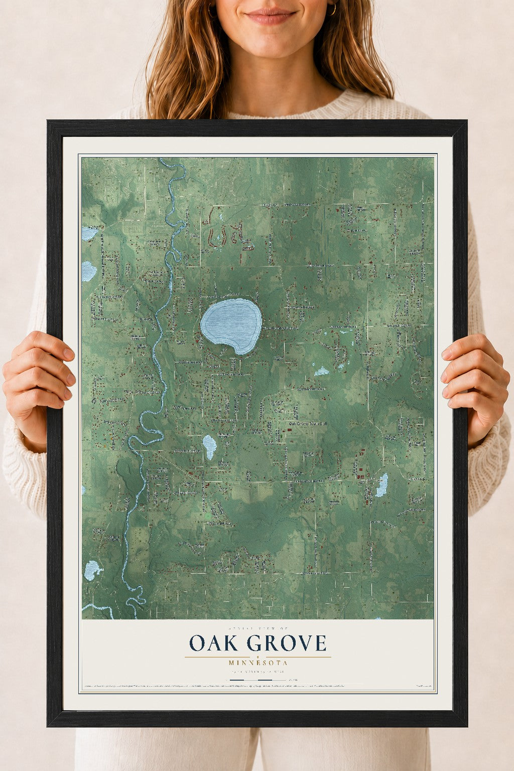 Map of Oak Grove, Minnesota, 18 x 24 inch print in a black wood frame