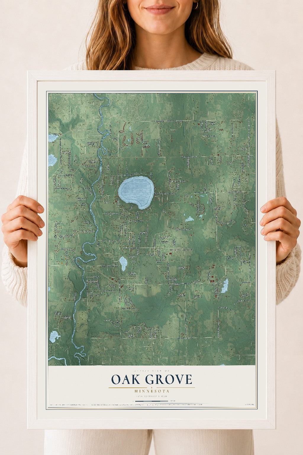 Map of Oak Grove, Minnesota, 18 x 24 inch print in a white wood frame