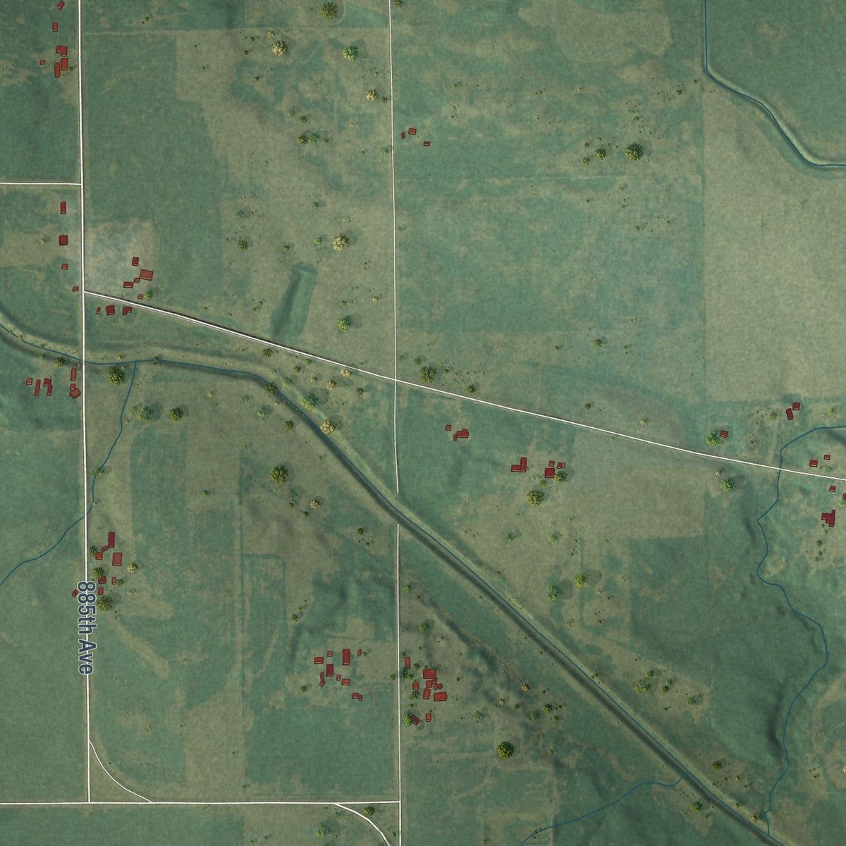 Close-up of the map of Oakland, Minnesota print showing street and building detail