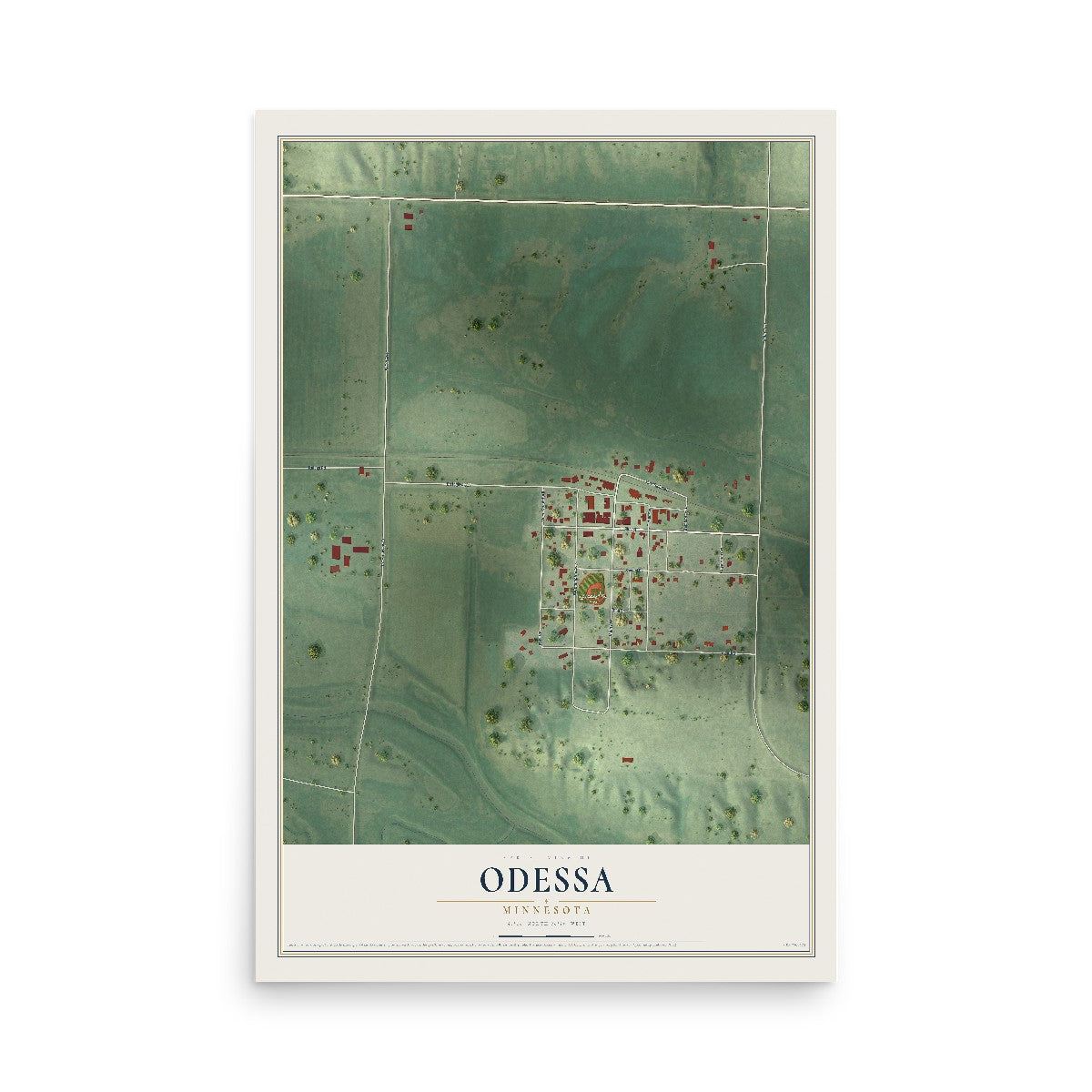 Map of Odessa, Minnesota, 12 x 18 inch unframed archival matte print