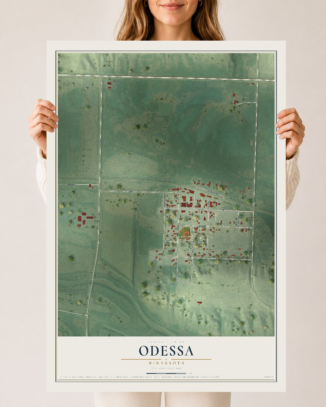 Map of Odessa, Minnesota, 24 x 36 inch unframed archival matte print