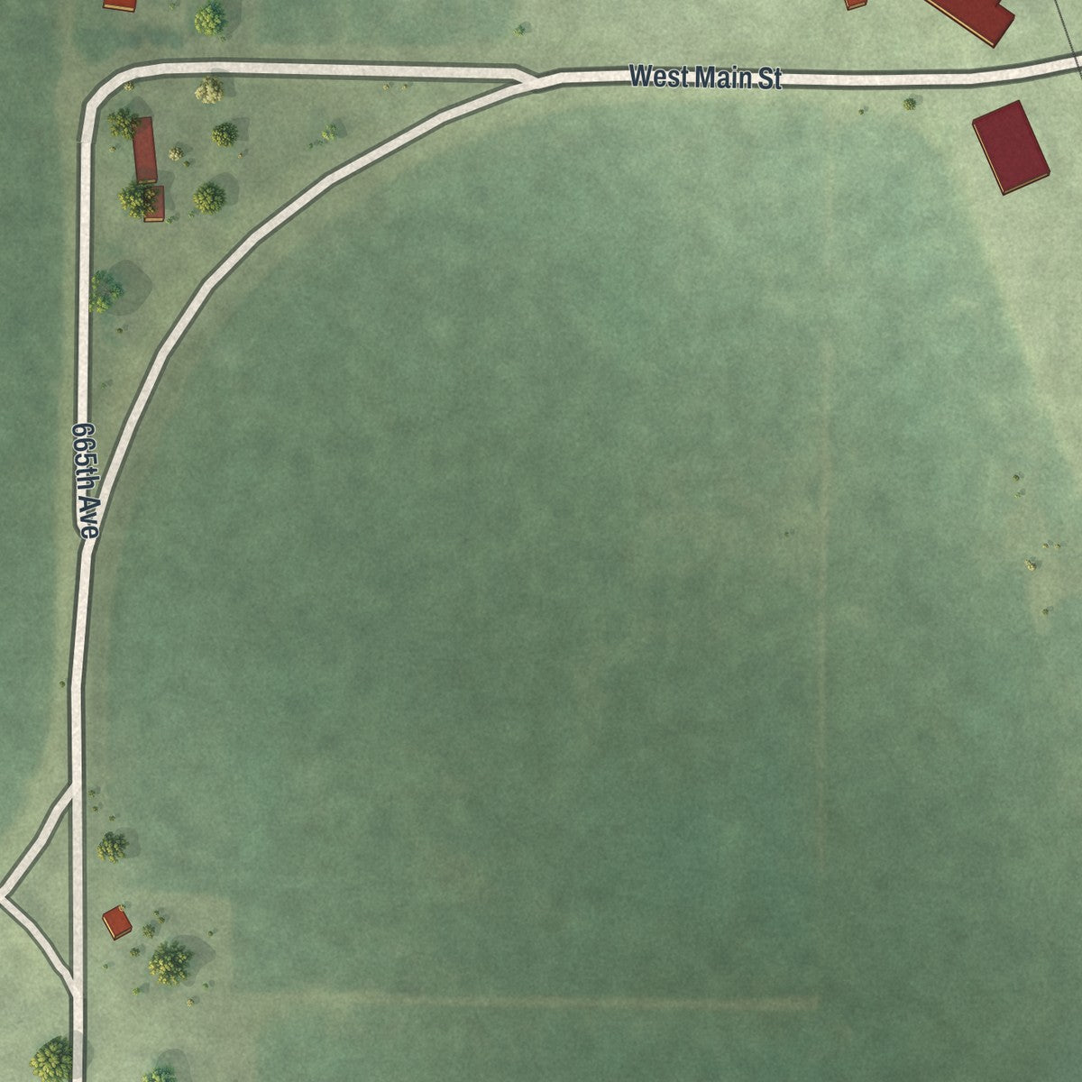 Second close-up of the map of Odin, Minnesota print showing more streets and buildings