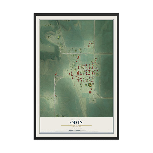 Map of Odin, Minnesota, 12 x 18 inch print in a black wood frame