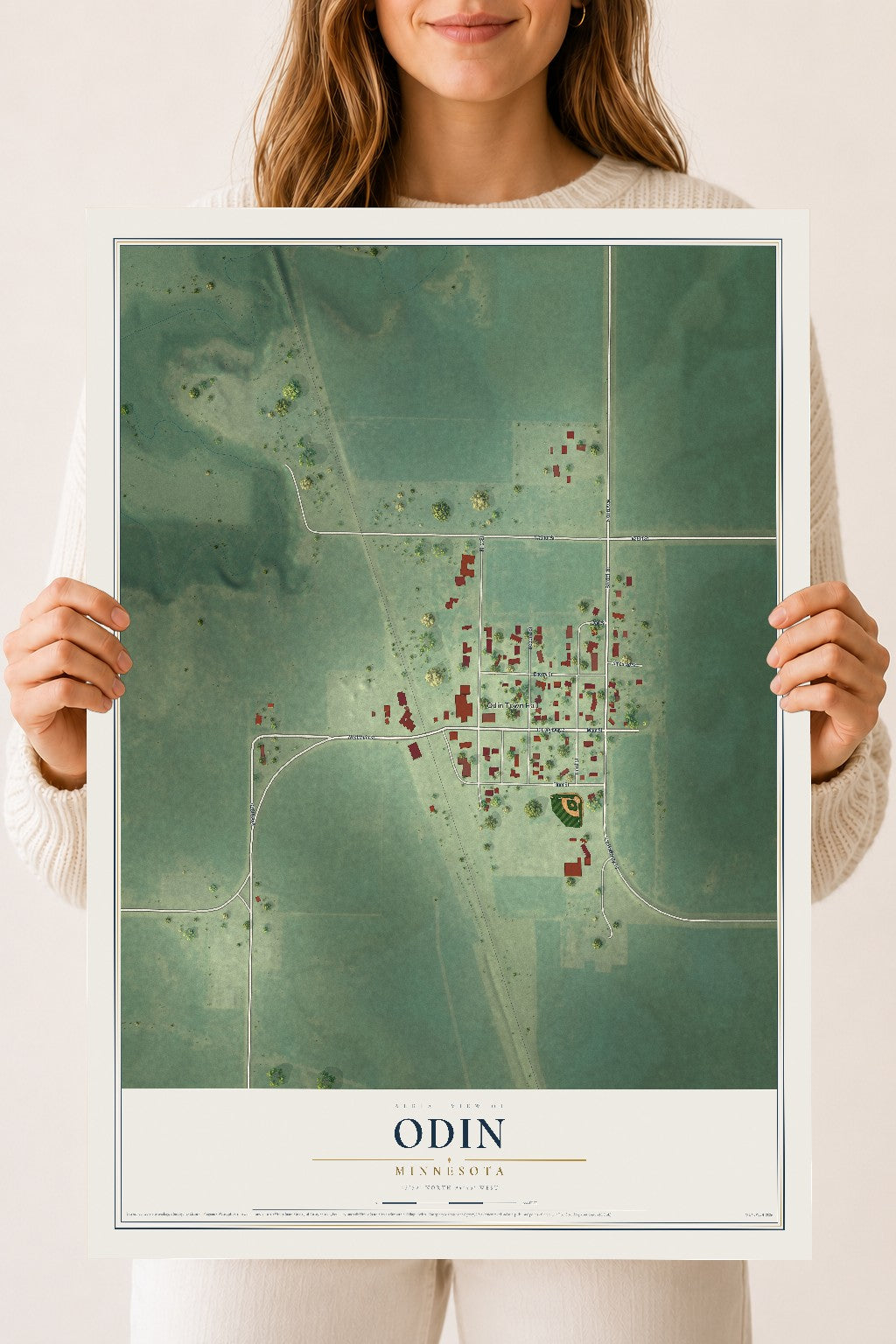 Map of Odin, Minnesota, 18 x 24 inch unframed archival matte print