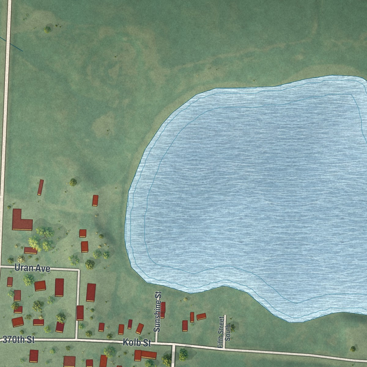 Close-up of the map of Ogema, Minnesota print showing street and building detail