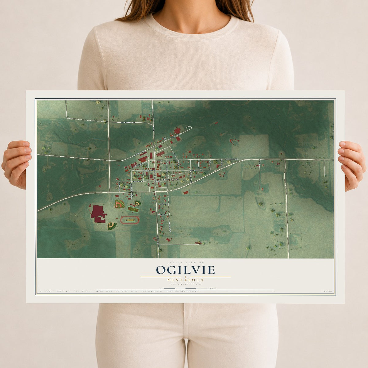 Map of Ogilvie, Minnesota, 12 x 18 inch unframed archival matte print