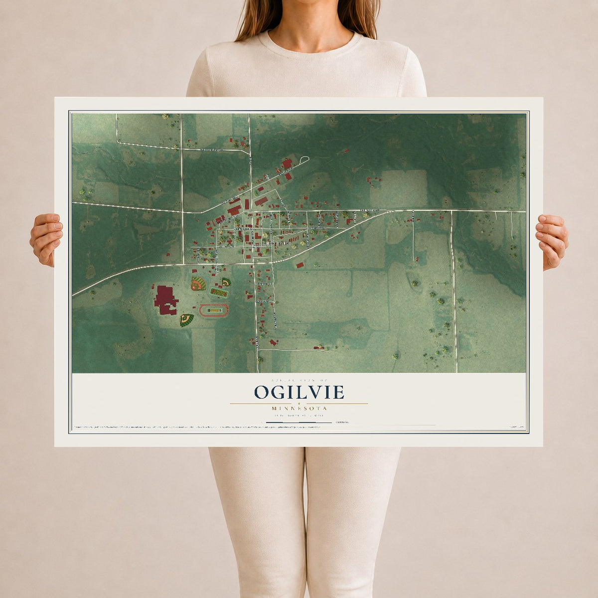 Map of Ogilvie, Minnesota, 24 x 36 inch unframed archival matte print