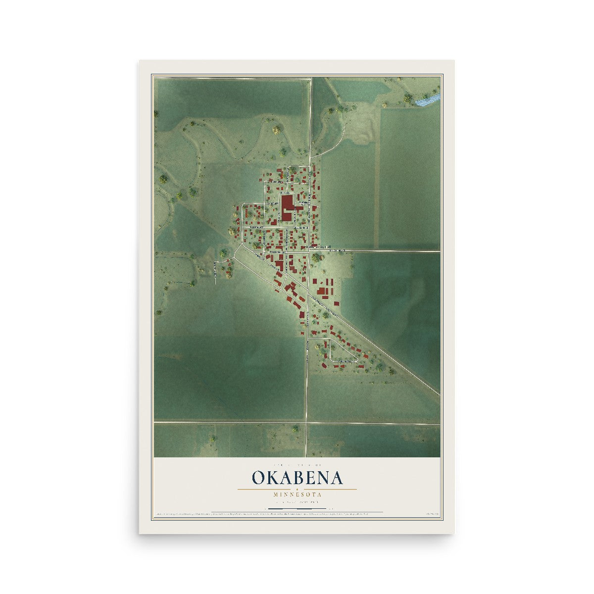 Map of Okabena, Minnesota, 12 x 18 inch unframed archival matte print