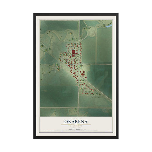 Map of Okabena, Minnesota, 12 x 18 inch print in a black wood frame