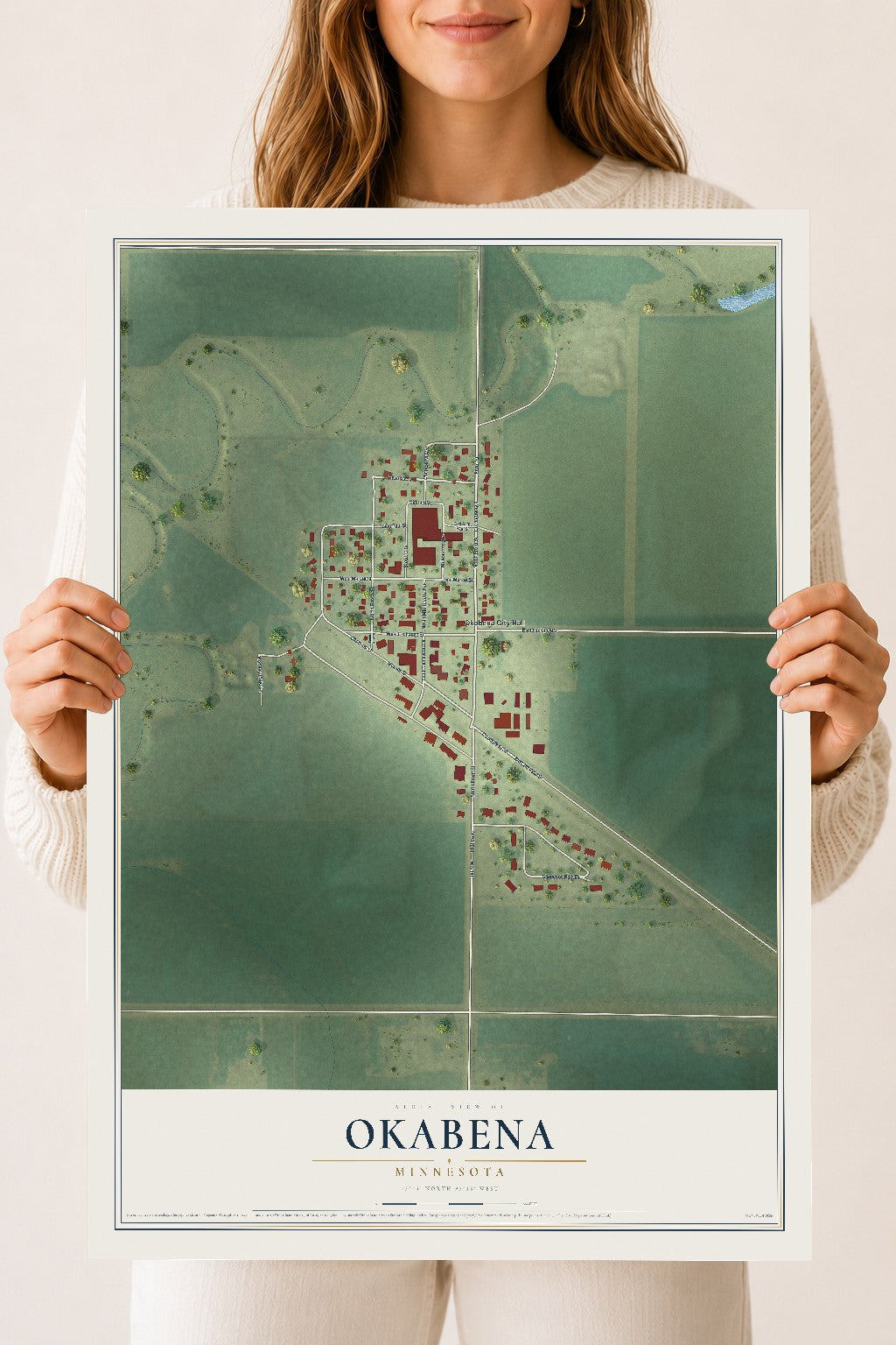 Map of Okabena, Minnesota, 18 x 24 inch unframed archival matte print