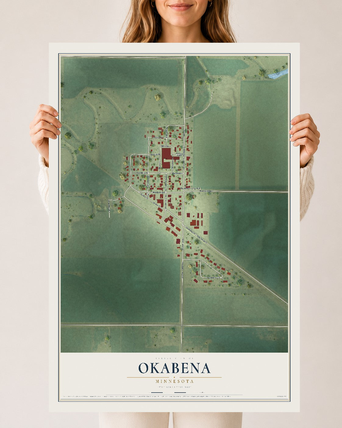 Map of Okabena, Minnesota, 24 x 36 inch unframed archival matte print