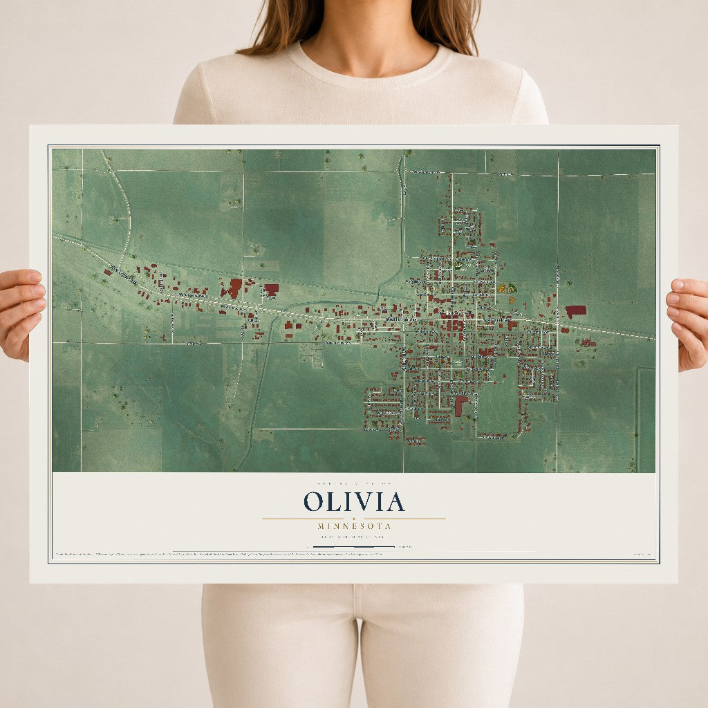 Map of Olivia, Minnesota, 18 x 24 inch unframed archival matte print