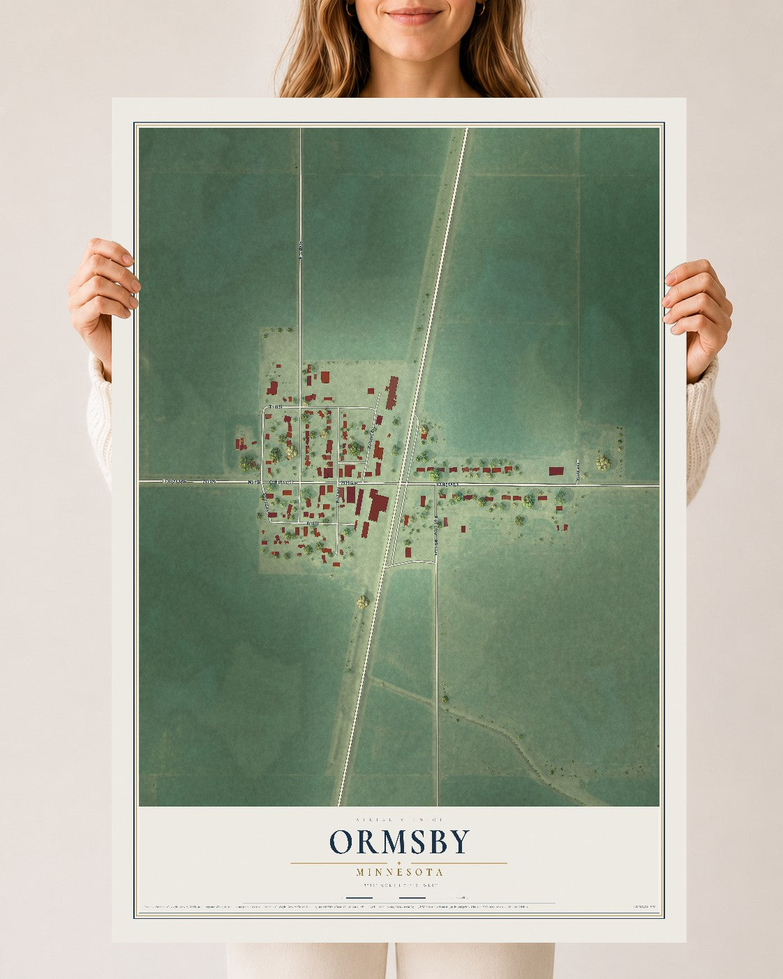Map of Ormsby, Minnesota, 24 x 36 inch unframed archival matte print