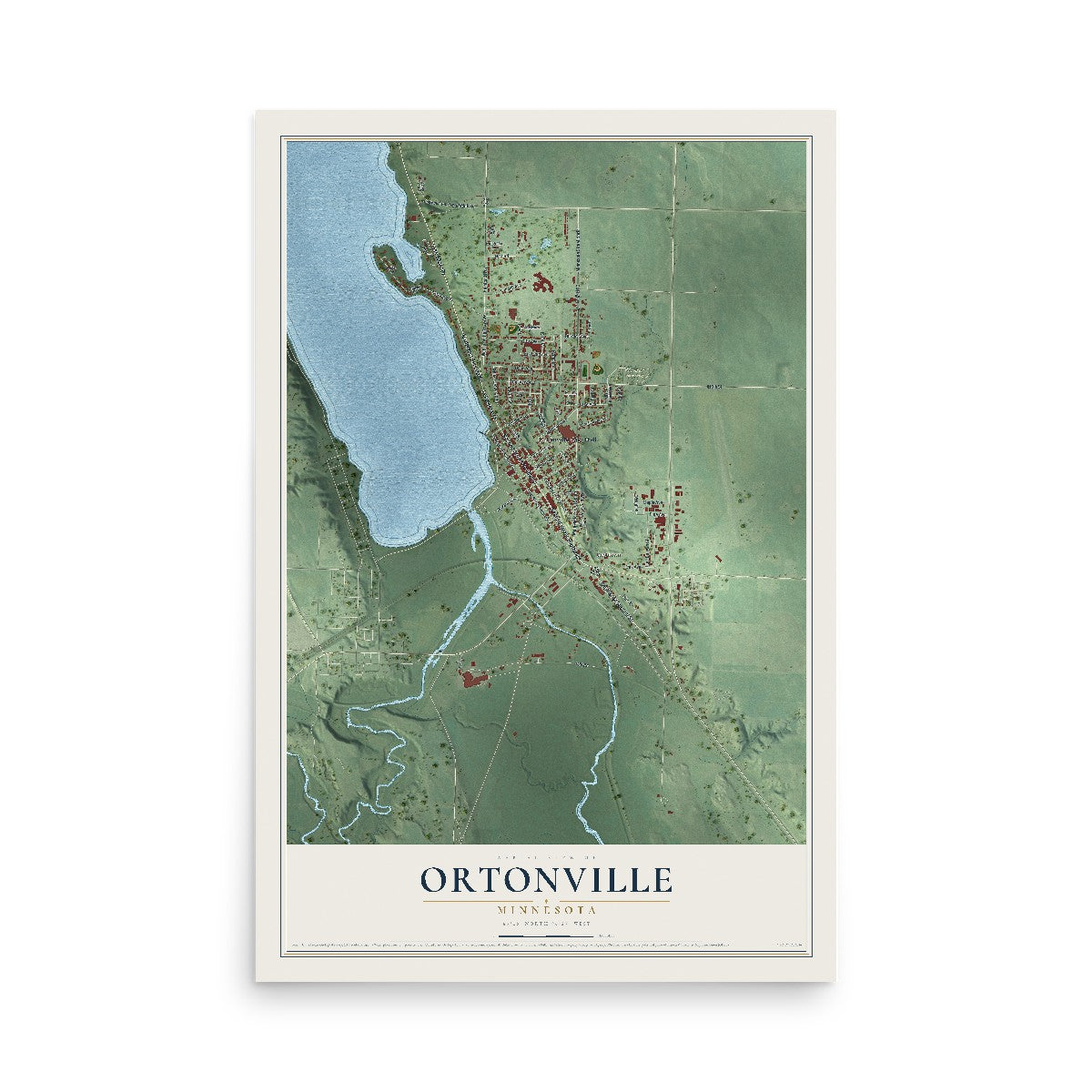 Map of Ortonville, Minnesota, 12 x 18 inch unframed archival matte print