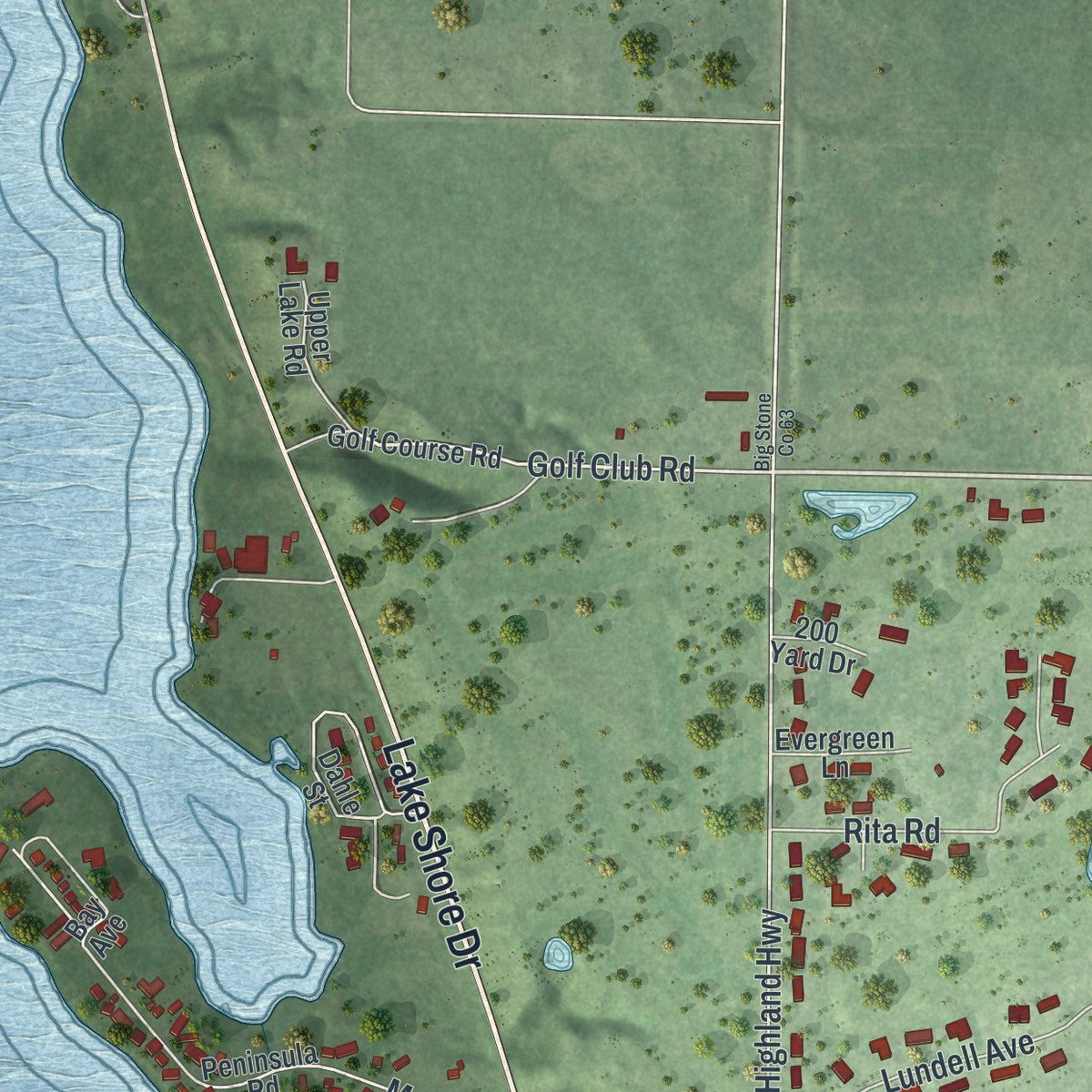Second close-up of the map of Ortonville, Minnesota print showing more streets and buildings