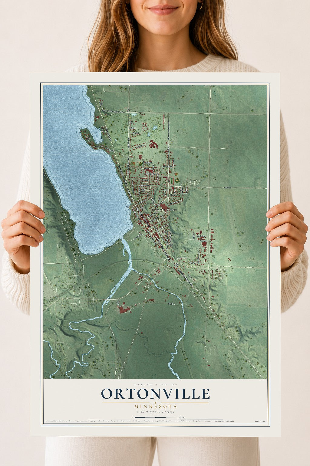 Map of Ortonville, Minnesota, 18 x 24 inch unframed archival matte print