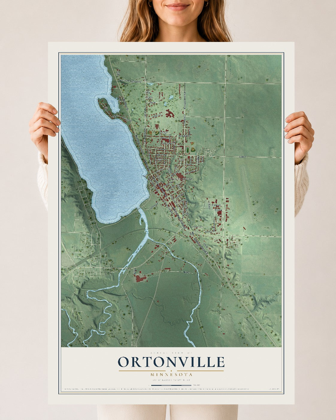 Map of Ortonville, Minnesota, 24 x 36 inch unframed archival matte print