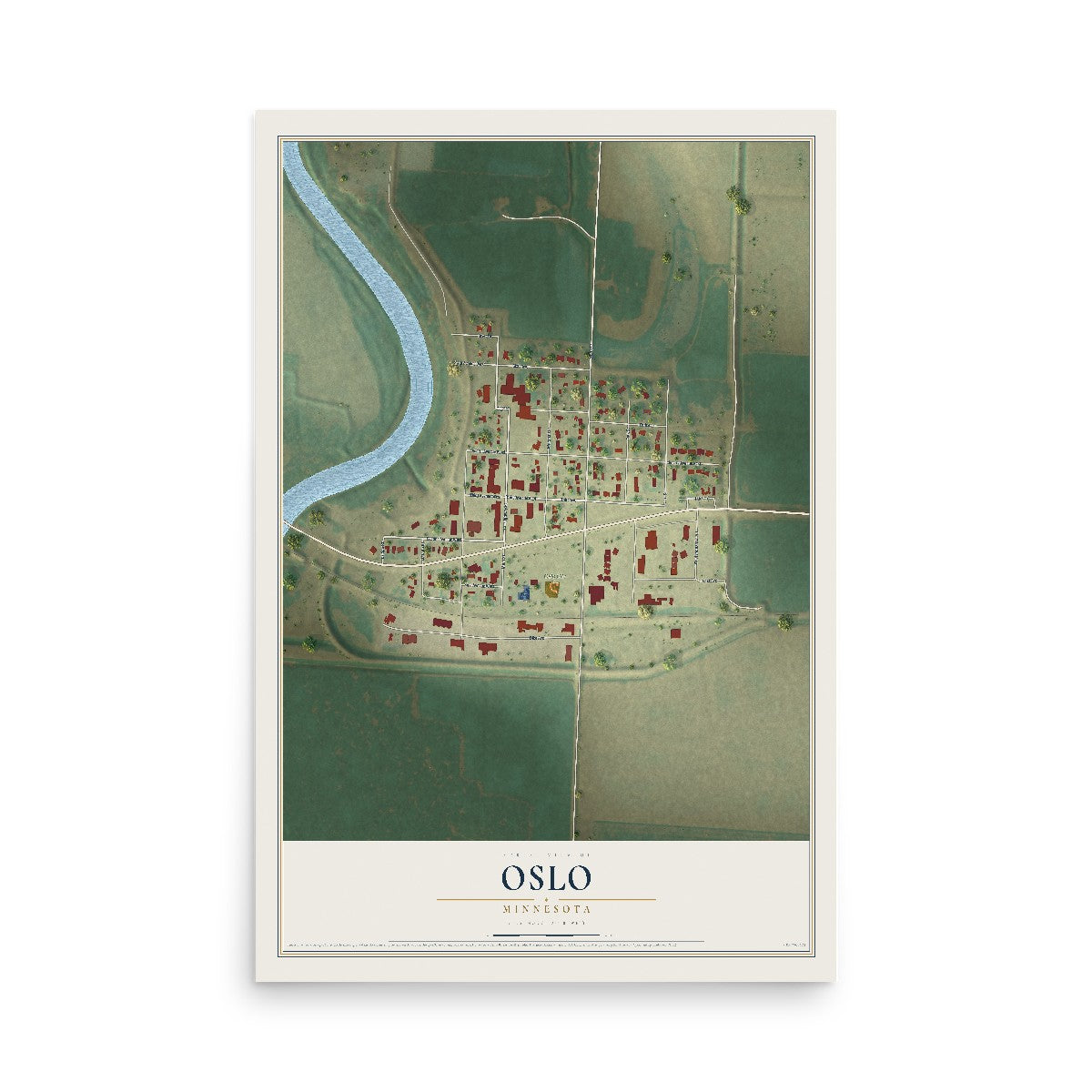 Map of Oslo, Minnesota, 12 x 18 inch unframed archival matte print
