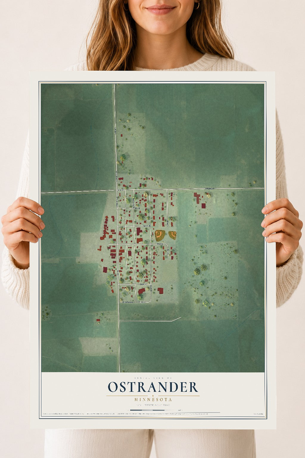 Map of Ostrander, Minnesota, 18 x 24 inch unframed archival matte print