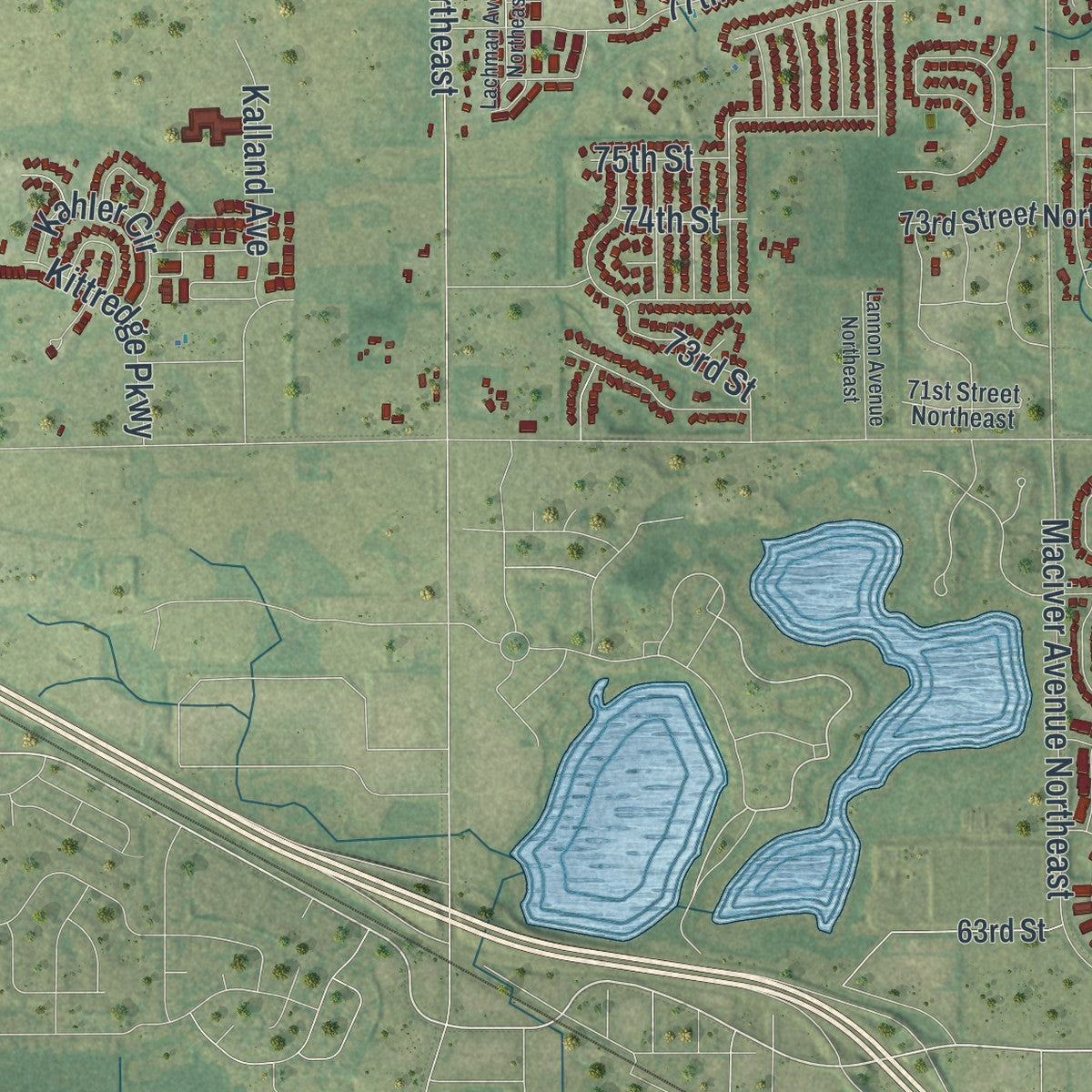 Second close-up of the map of Otsego, Minnesota print showing more streets and buildings