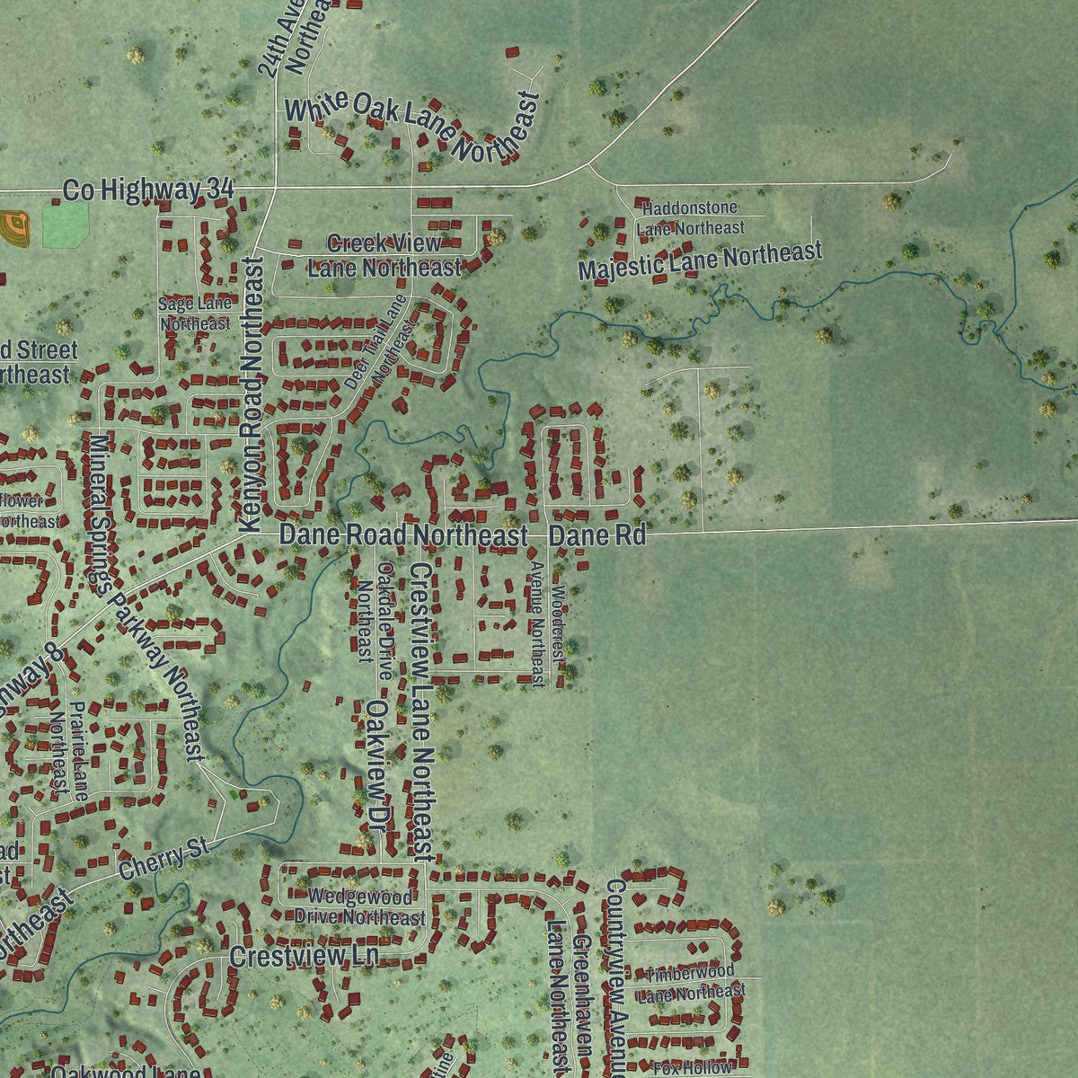Second close-up of the map of Owatonna, Minnesota print showing more streets and buildings