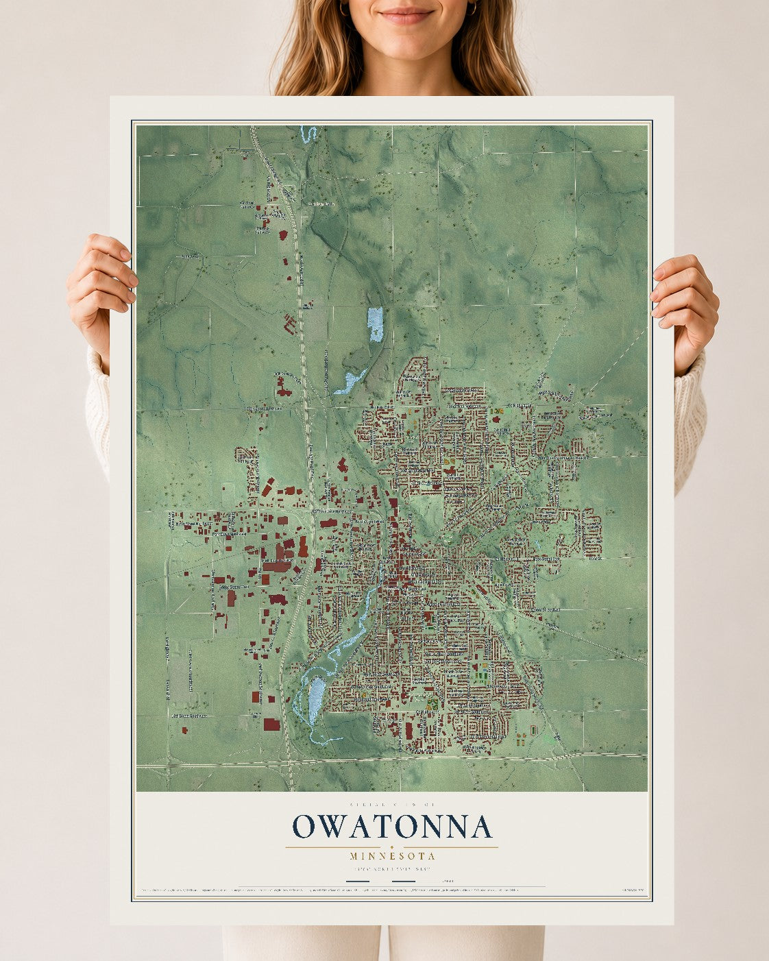 Map of Owatonna, Minnesota, 24 x 36 inch unframed archival matte print