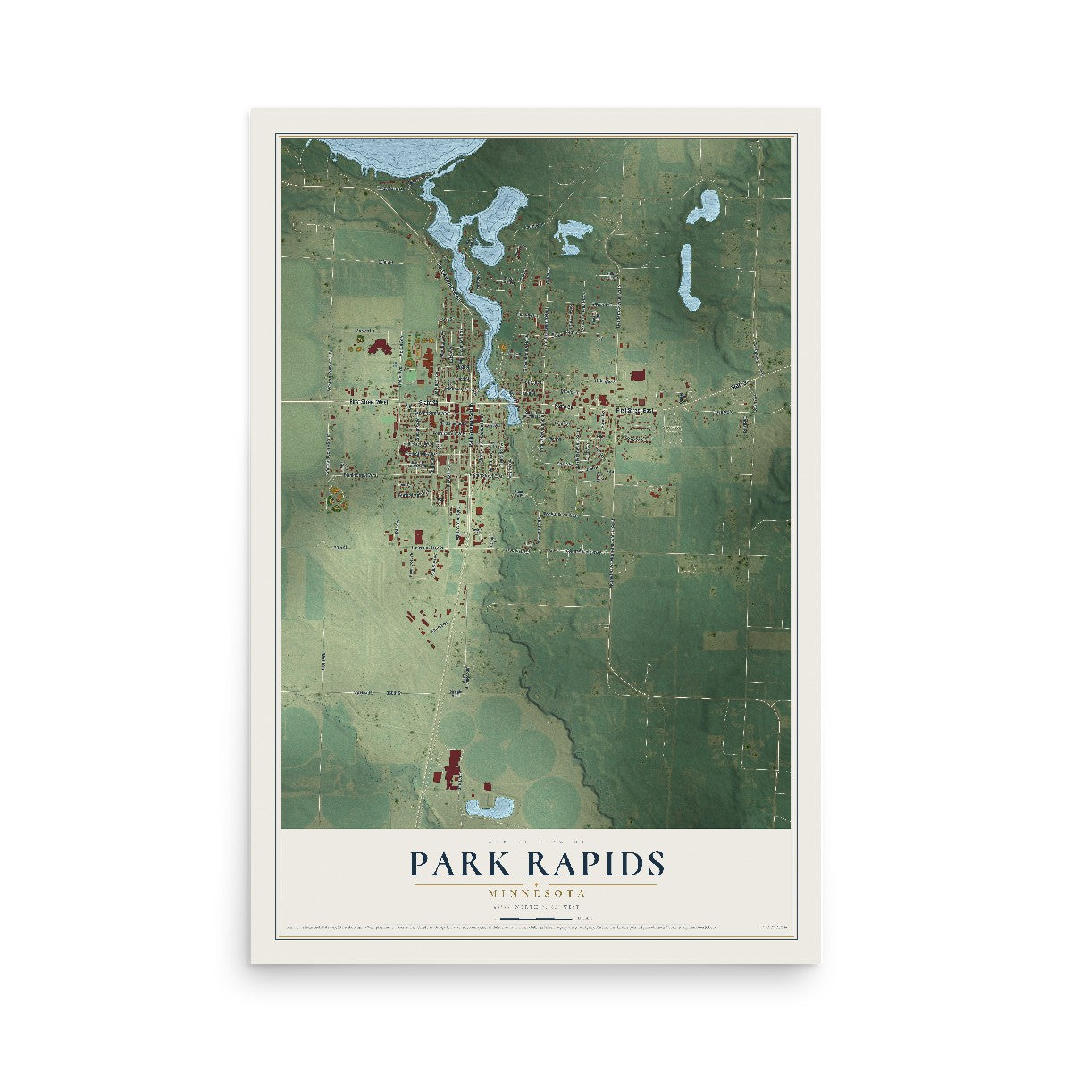 Map of Park Rapids, Minnesota, 12 x 18 inch unframed archival matte print