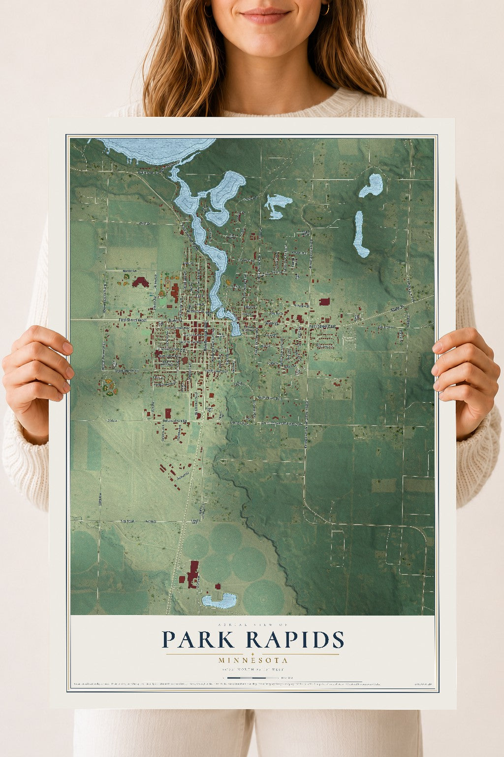 Map of Park Rapids, Minnesota, 18 x 24 inch unframed archival matte print